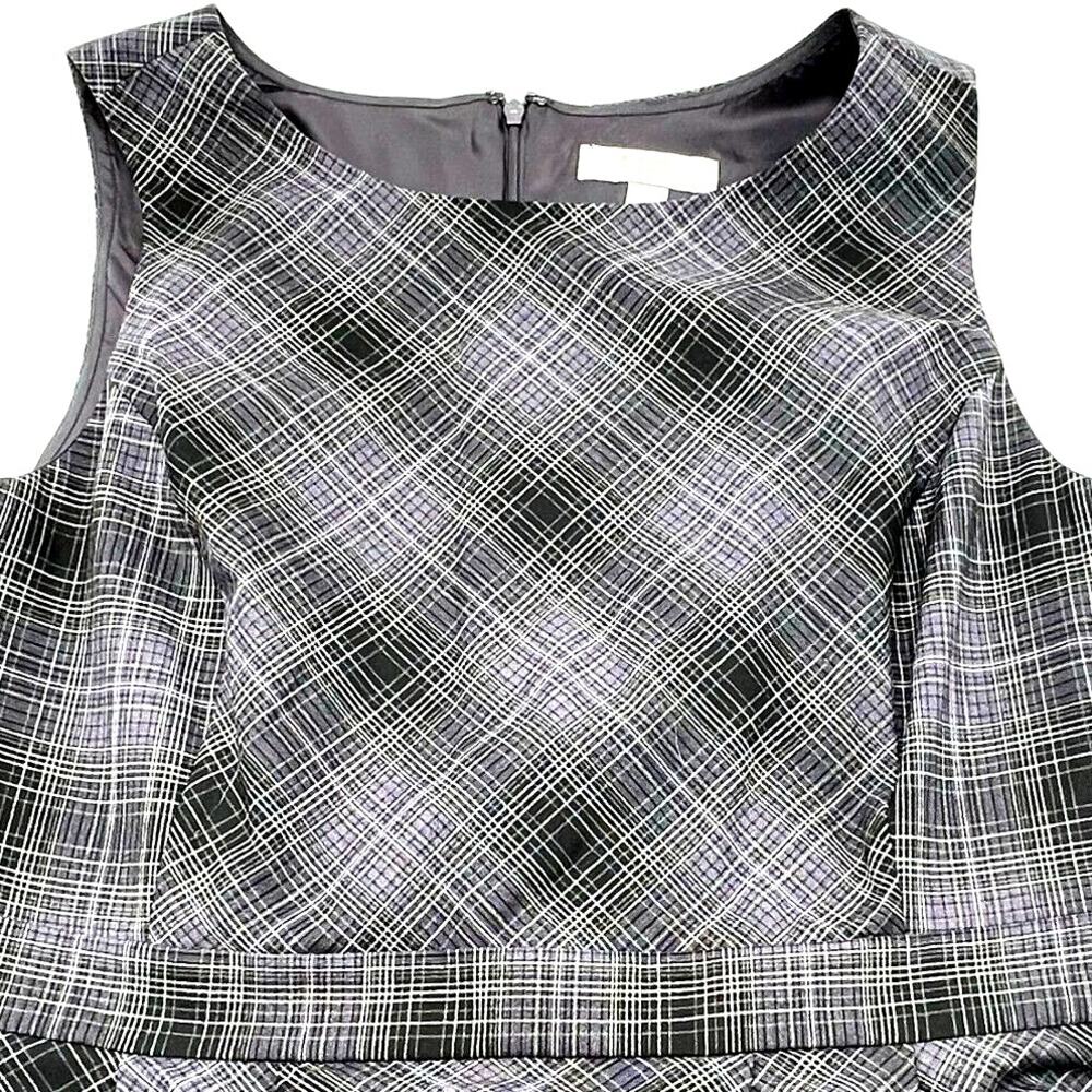MERONA NWT Womens 14 Gray Purple Plaid Sleeveless Midi School Girl Stretch Dress
